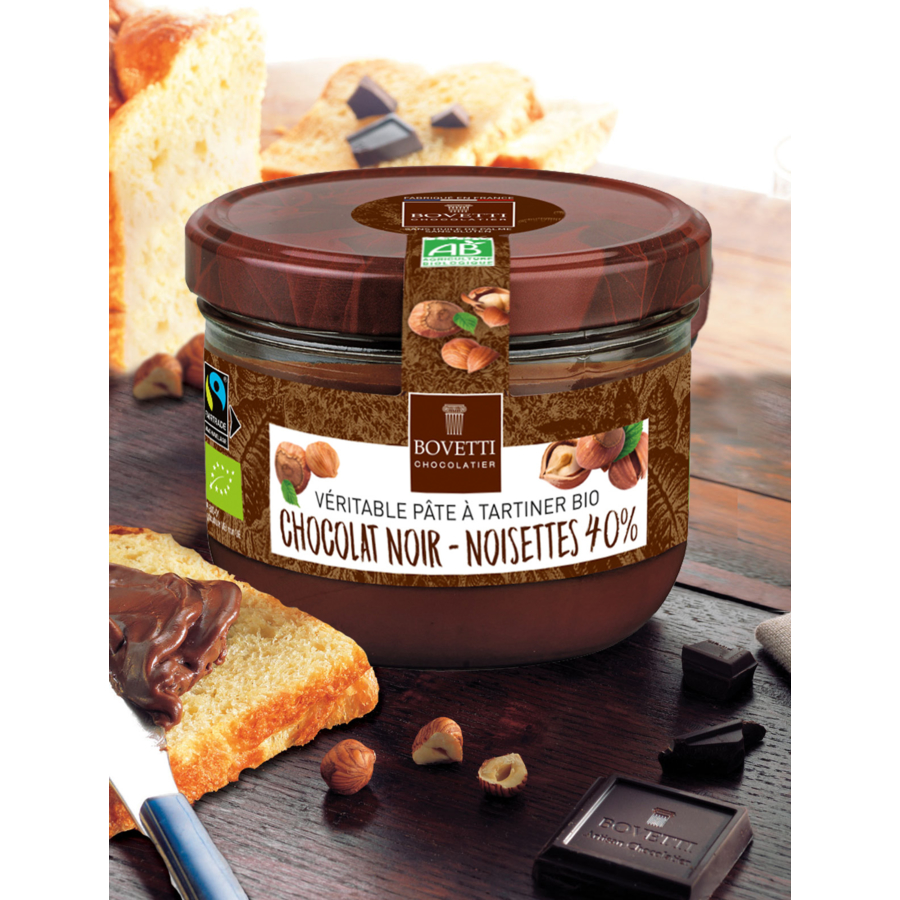 CHOCOLATE SPREAD HAZELNUTS DARK CHOCOLATE 350G BOVETTI CHOCOLATS